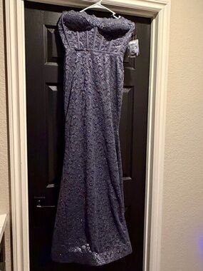 Strapless Beaded Lace Prom dress in Slate blue size 7